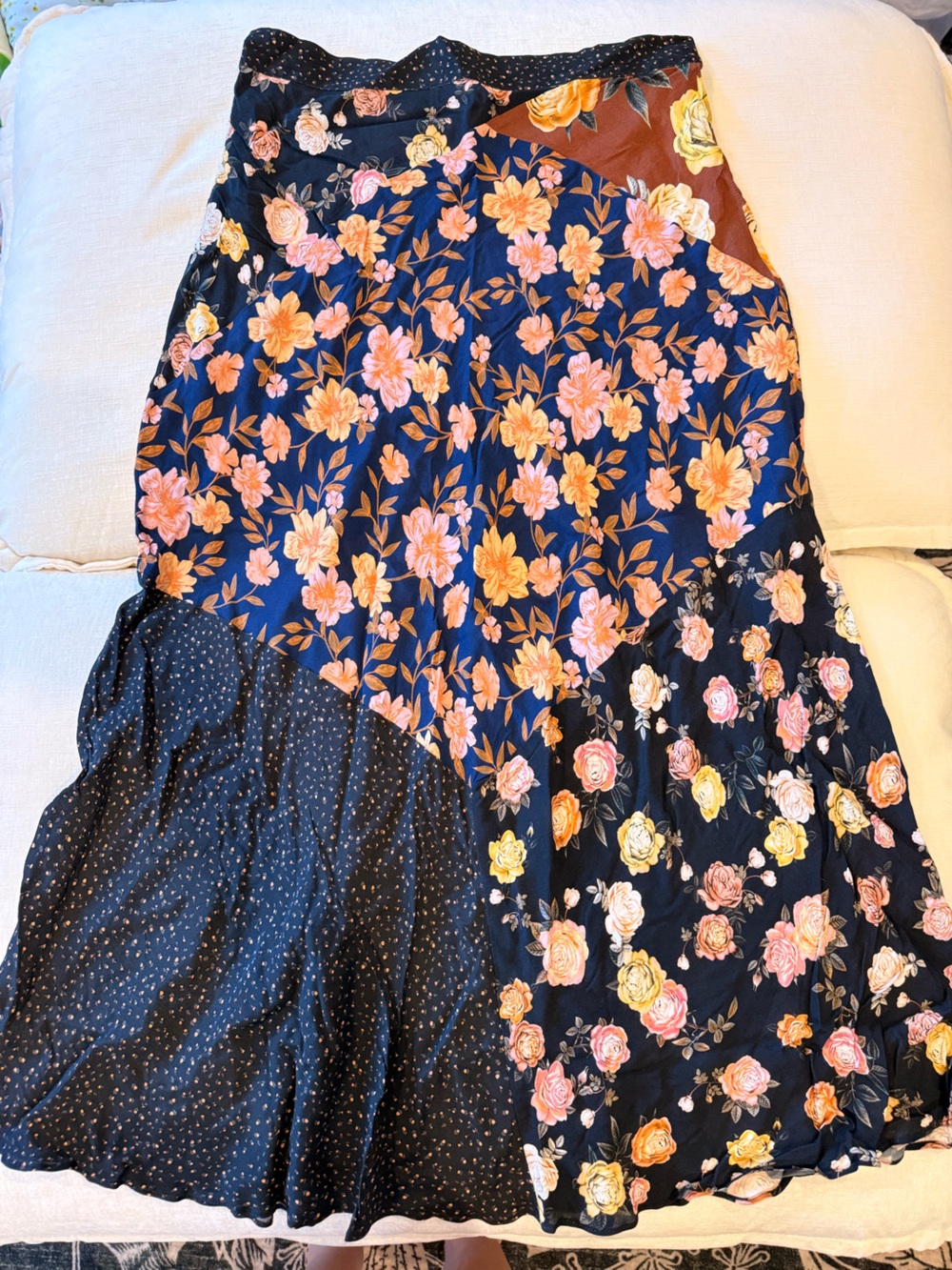 Navy Mixed Floral Patchwork Maxi Skirt - Women's Navy Floral Maxi